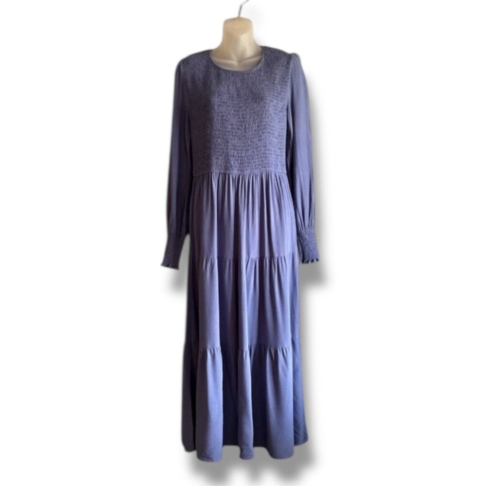 ZESICA long sleeve smocked tiered midi dress size Large - Picture 2 of 8